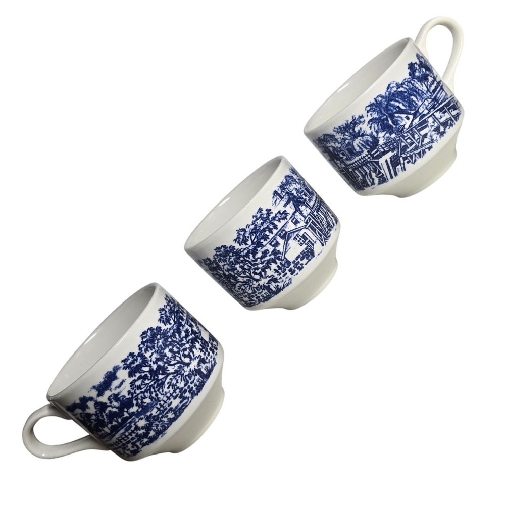 vtg 3 Churchill England Blue Willow Coffee Mug Tea Cup Blue White Ironstone
